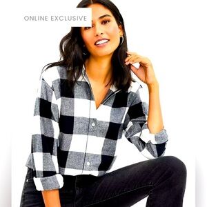 LOFT buffalo check Black and White Women's Top